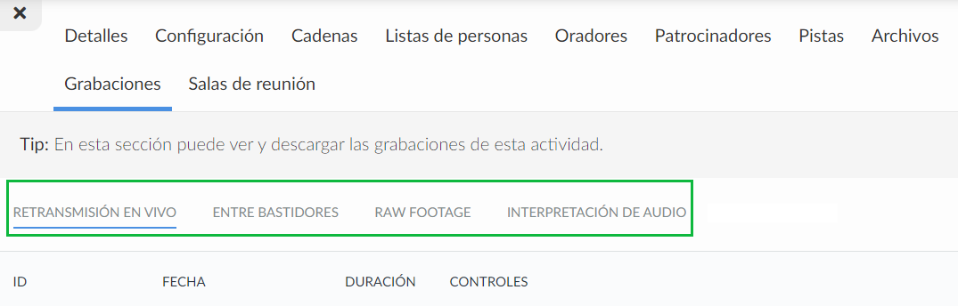 Tipos de grabaciones