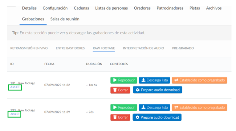 Grabaciones