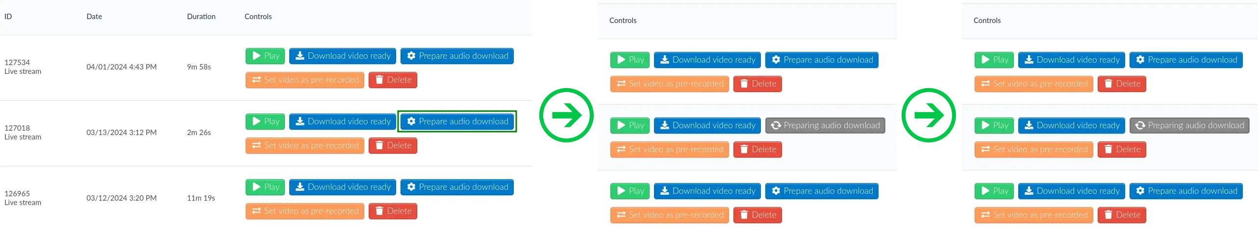 Screenshot showing how to download audio from recording