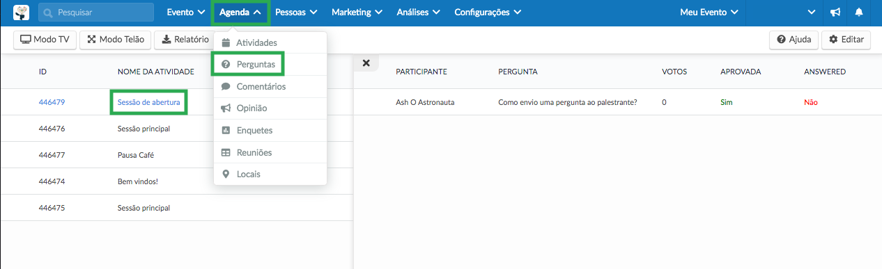Visualizando as perguntas feitas em uma atividade através do back-end