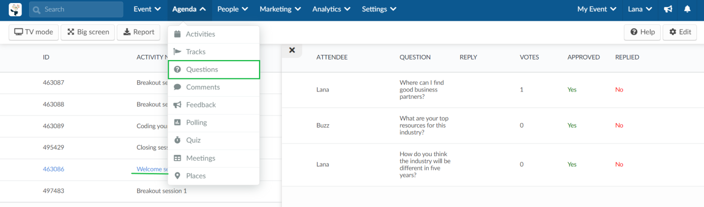 Agenda > Questions