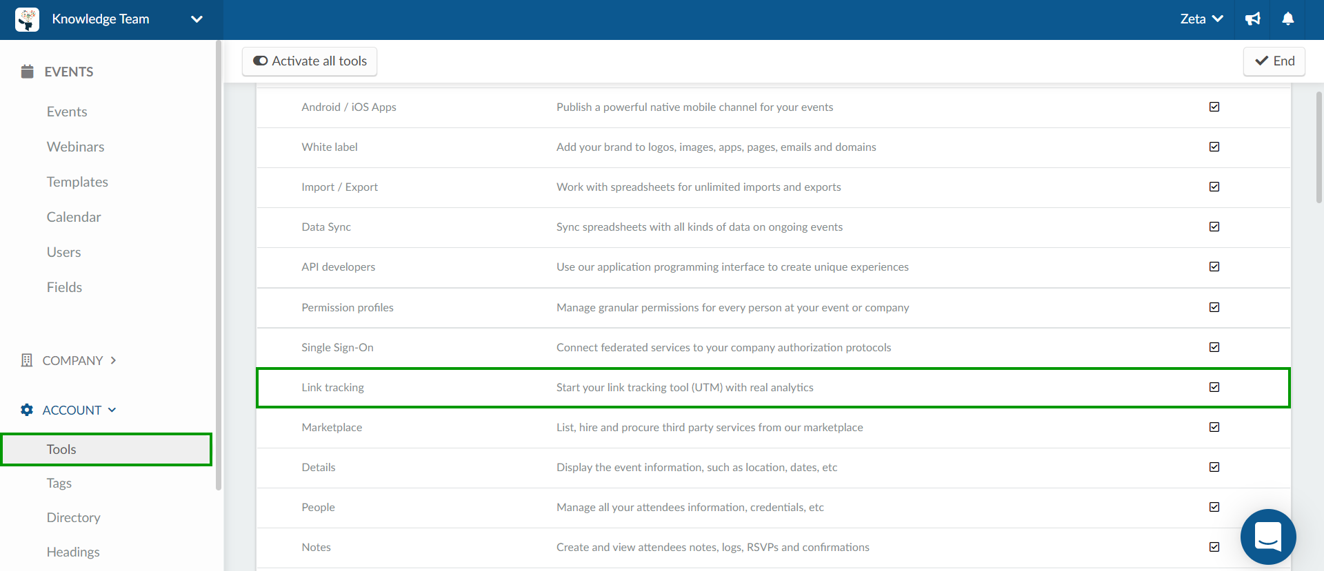 enabling link tracking at the company level