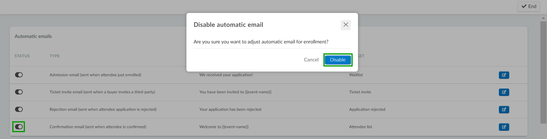image shows how to disable the automatic emails