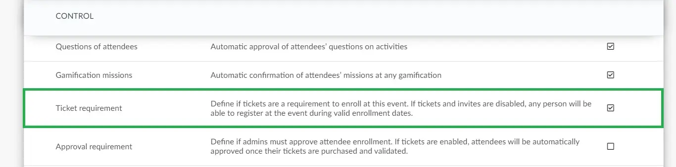 Ticket Requirement Enable