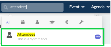 Image showing the search tool and the word 'attendee'.