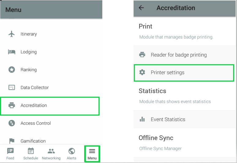 Image with the printer settings.