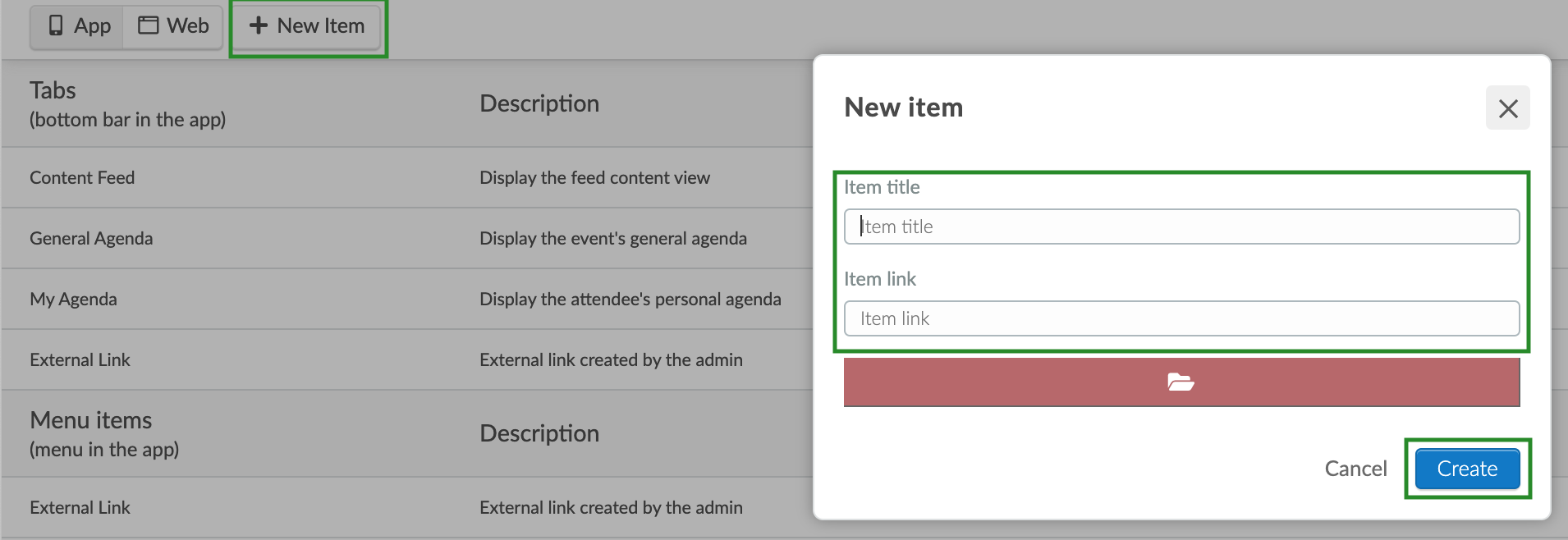 Screenshot of the steps to add a new tab to the app