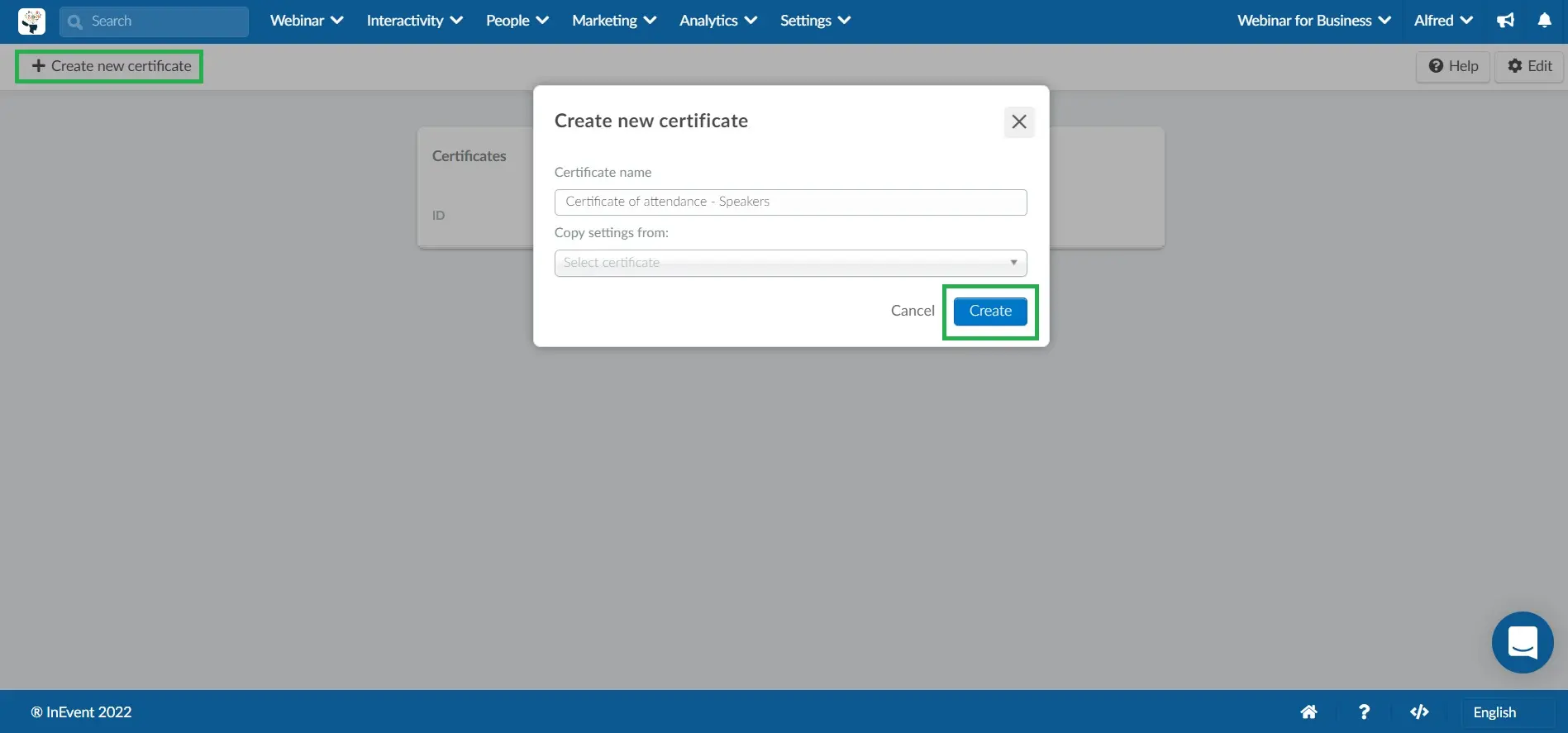 Creating certificates of attendance for webinar