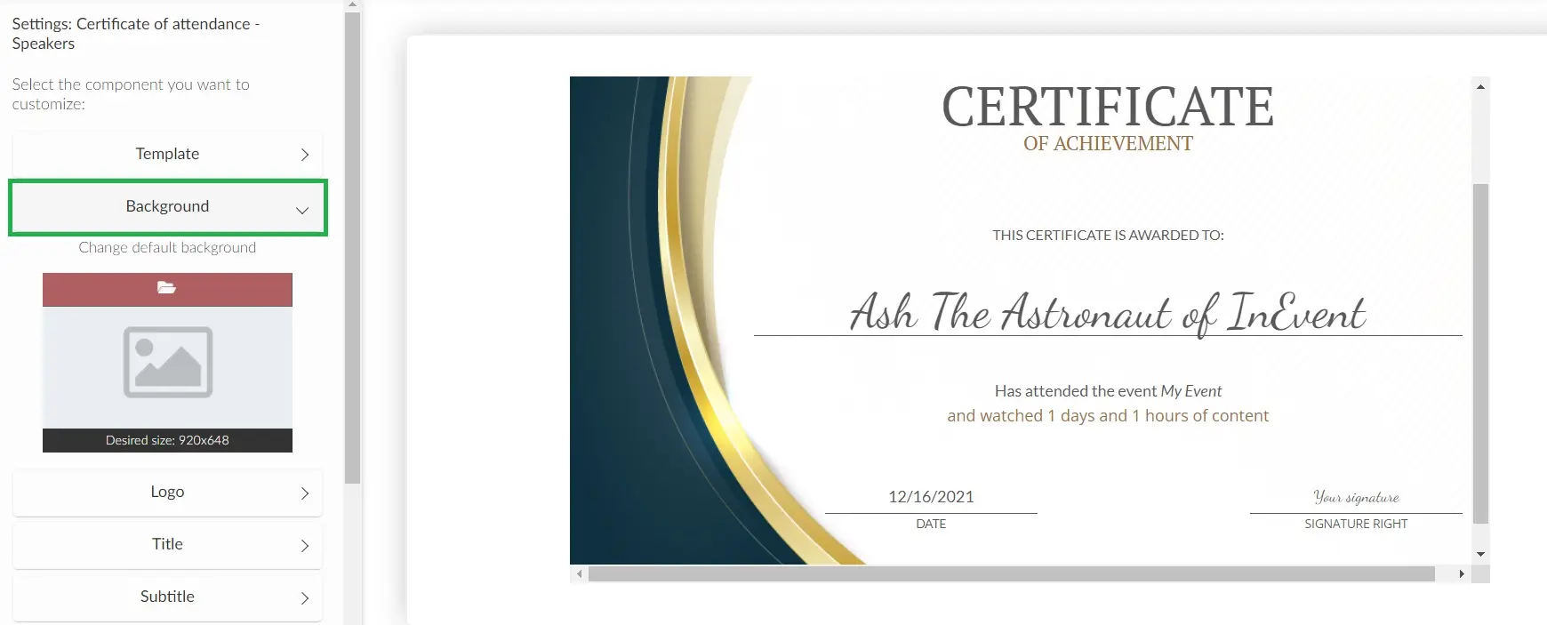 Customizing the certificate background