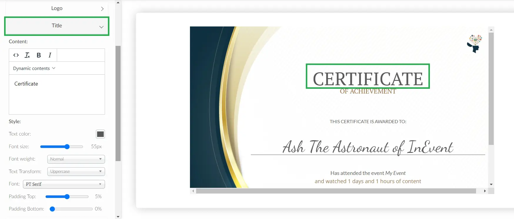 How to customize the title of the certificate