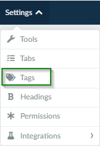 Screenshot of steps Settings > Tags