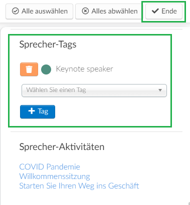 Screenshot of steps Event > Content > Speakers Press the Edit 