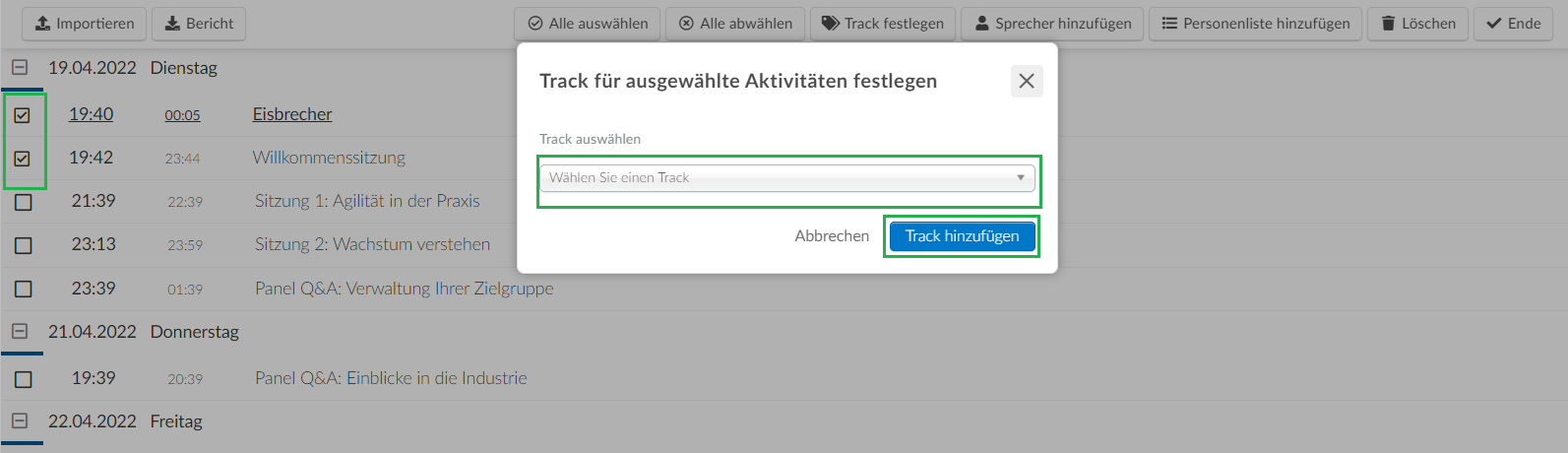 Screenshot of steps to  Define Track>add track