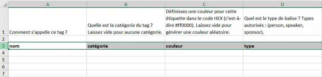 importer des tags avec le fichier de démonstration