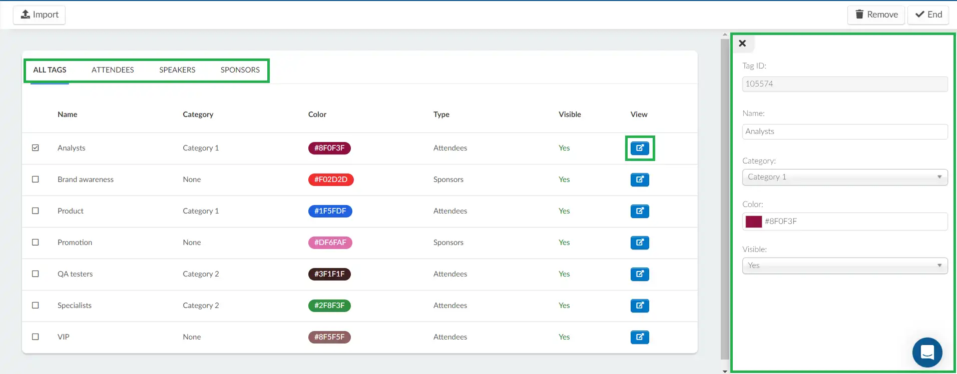 Tag dashboard