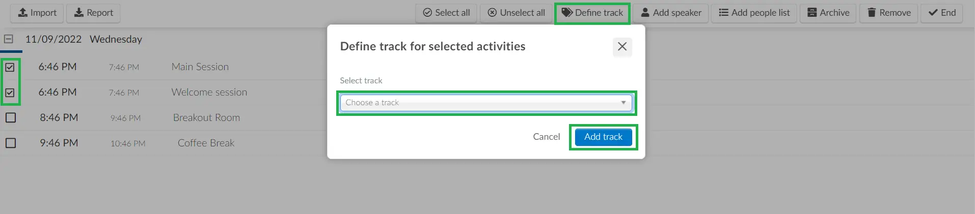 Add tracks to multiple activities