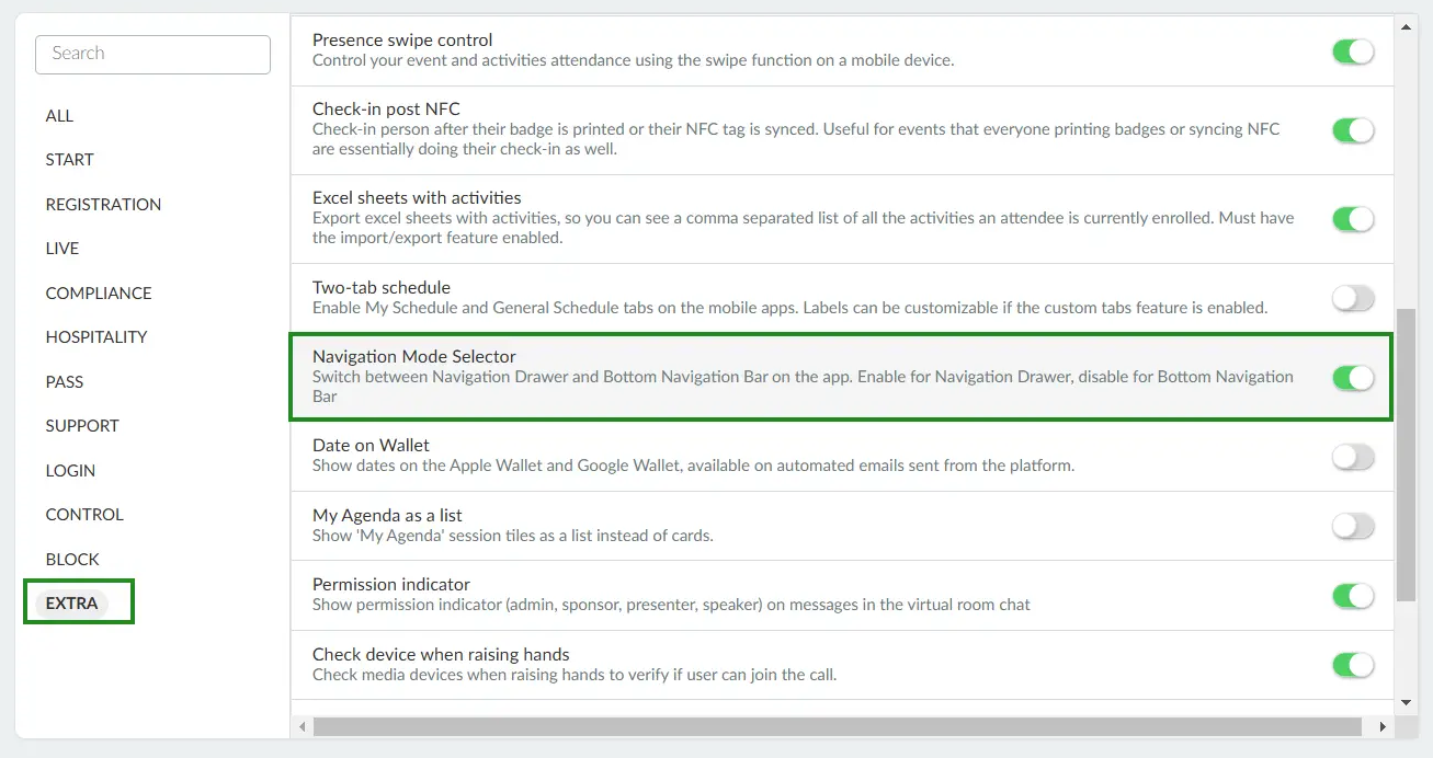 Screenshot showing Navigation Mode Selector