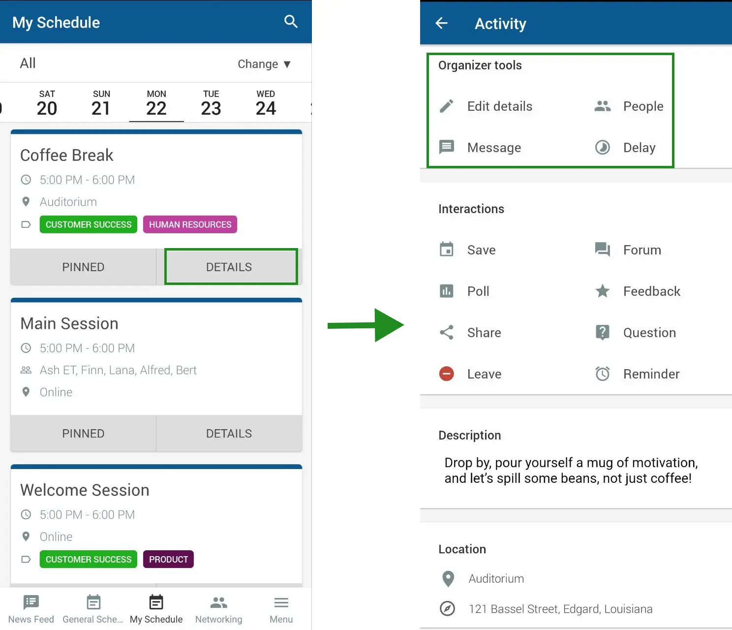 Screenshot of the organizer tools