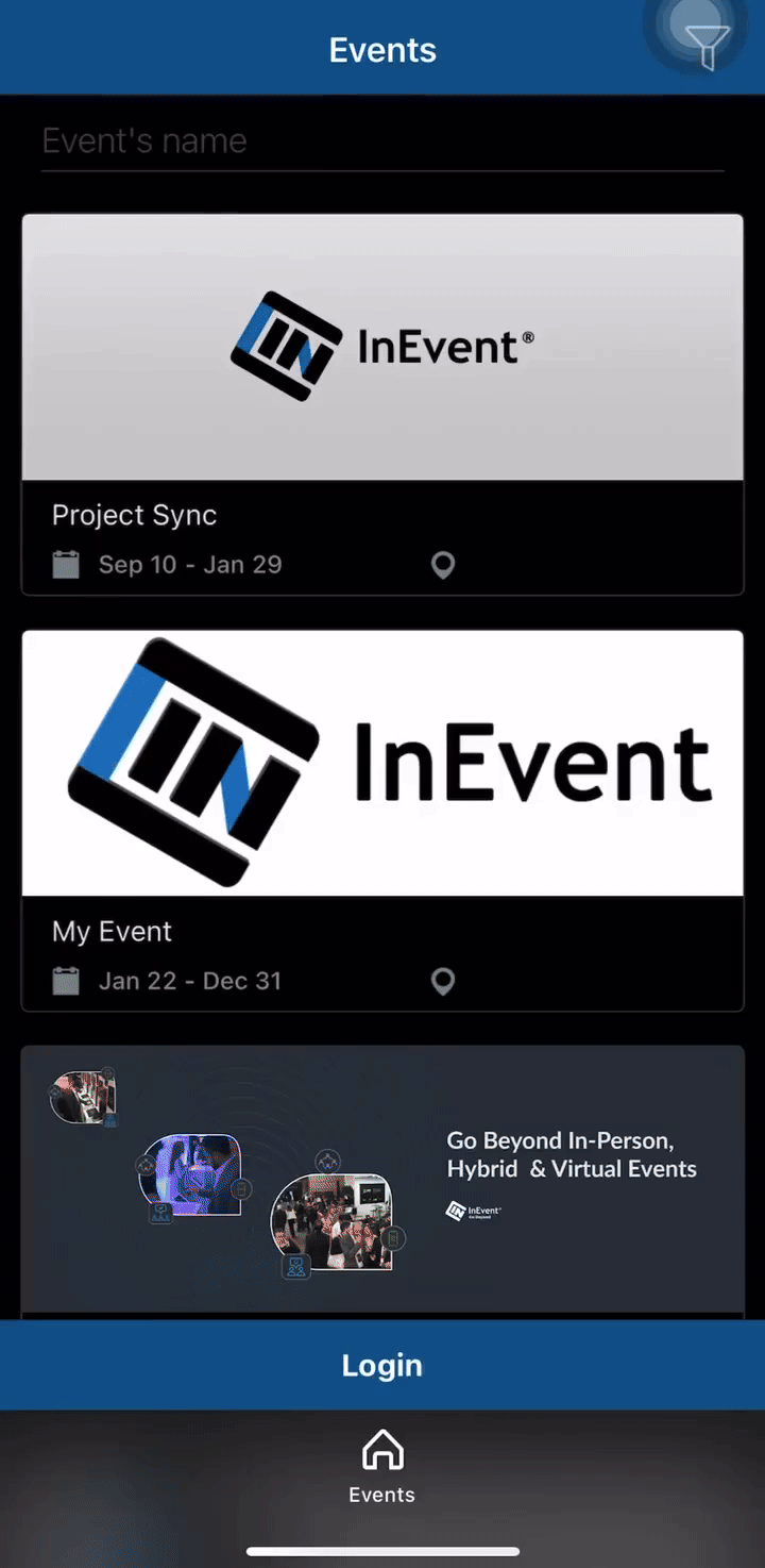Entry tab on mobile app