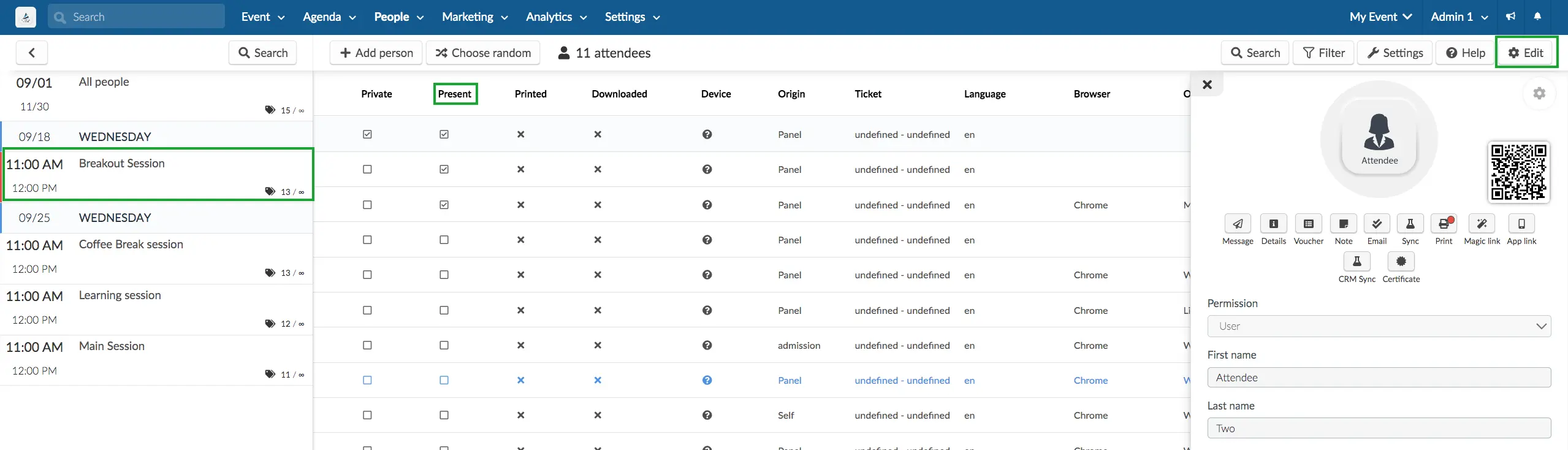 Checking in an attendee in an activity manually