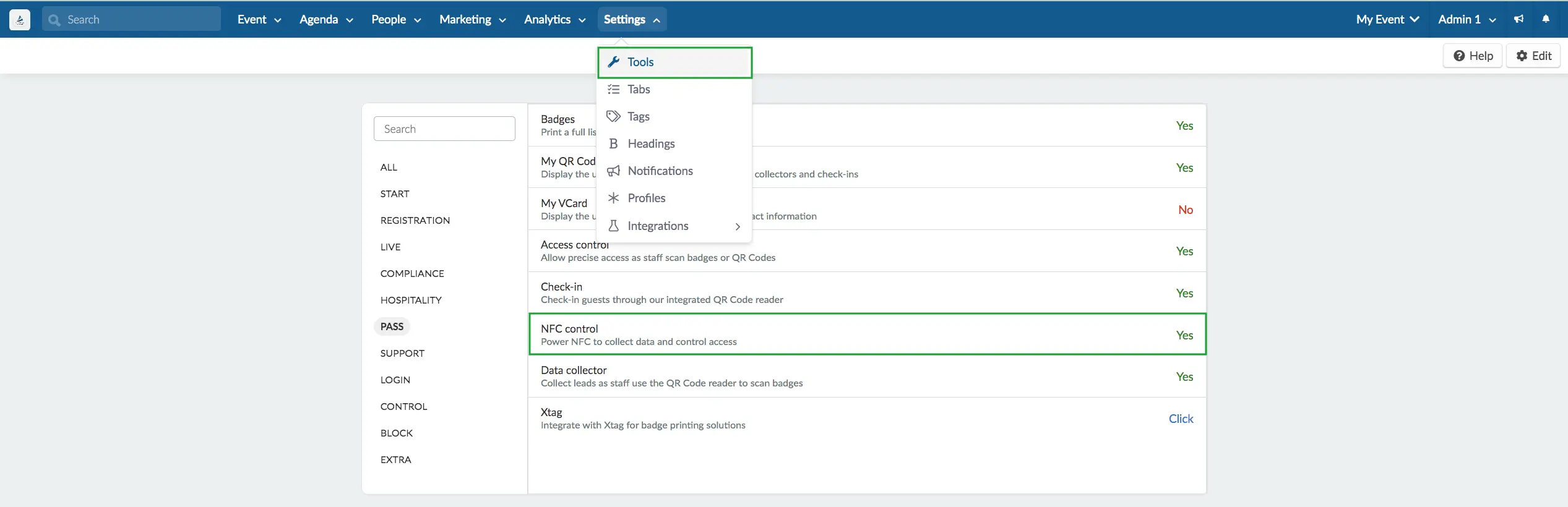 Enabling the Check-in tool in your event settings