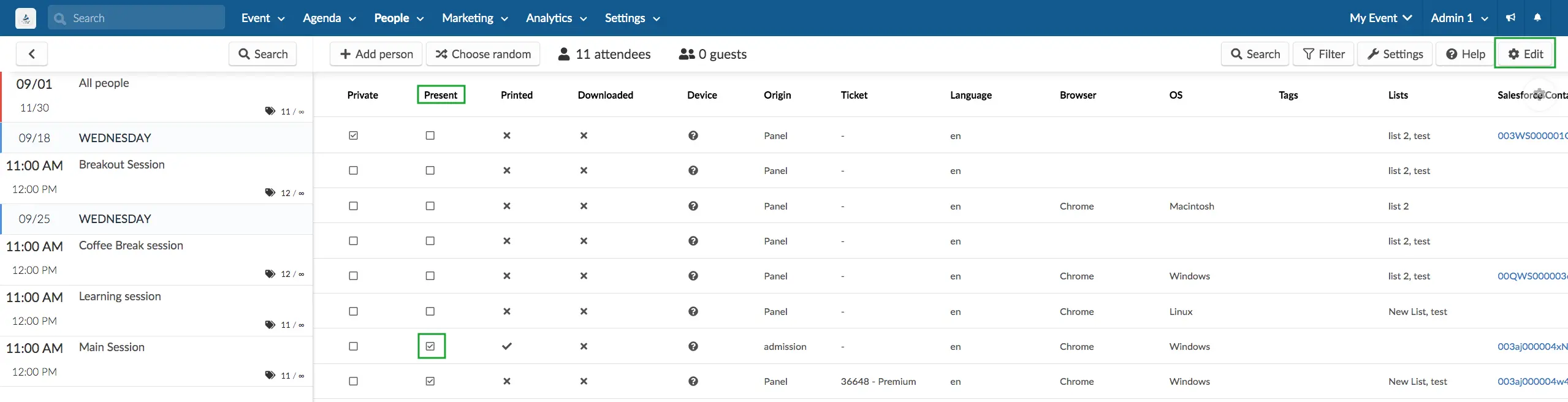 Changing an attendee's status to present