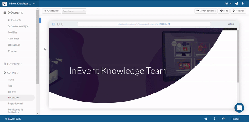 comment utiliser la fonction de section dans la configuration du site web