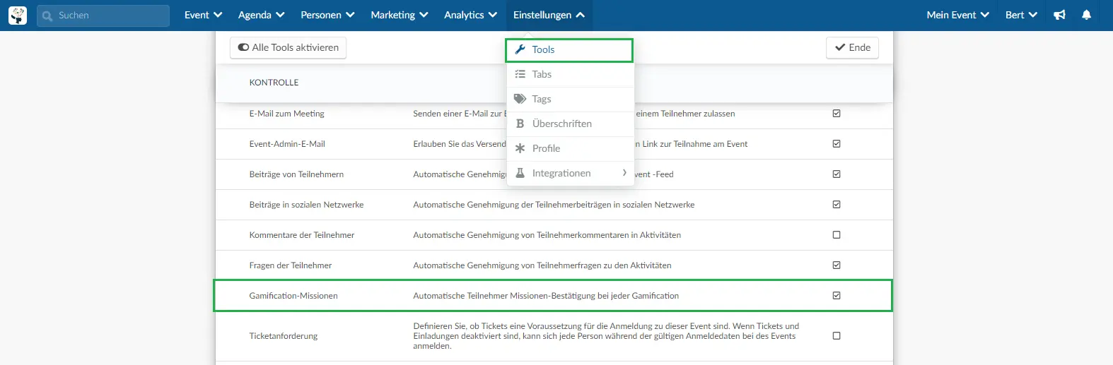 Screenshot of how to enable and disable automatical approval of missions