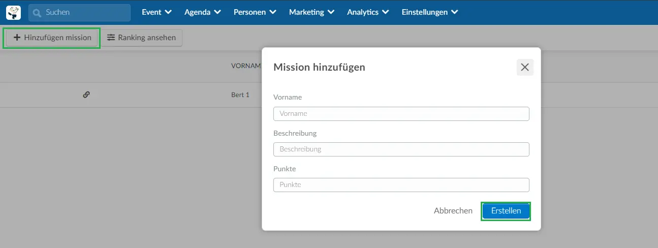 Screenshot of how to create a mission.