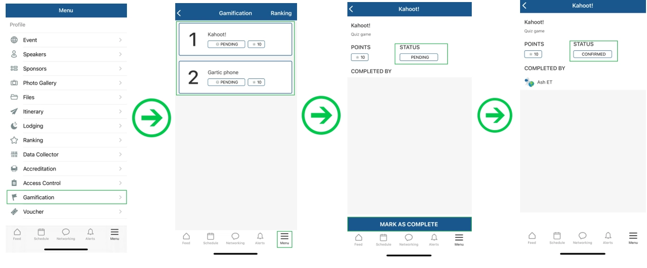 How do I view and complete a mission through the app?