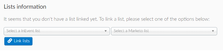Screenshot of the lists on the marketo integration page.