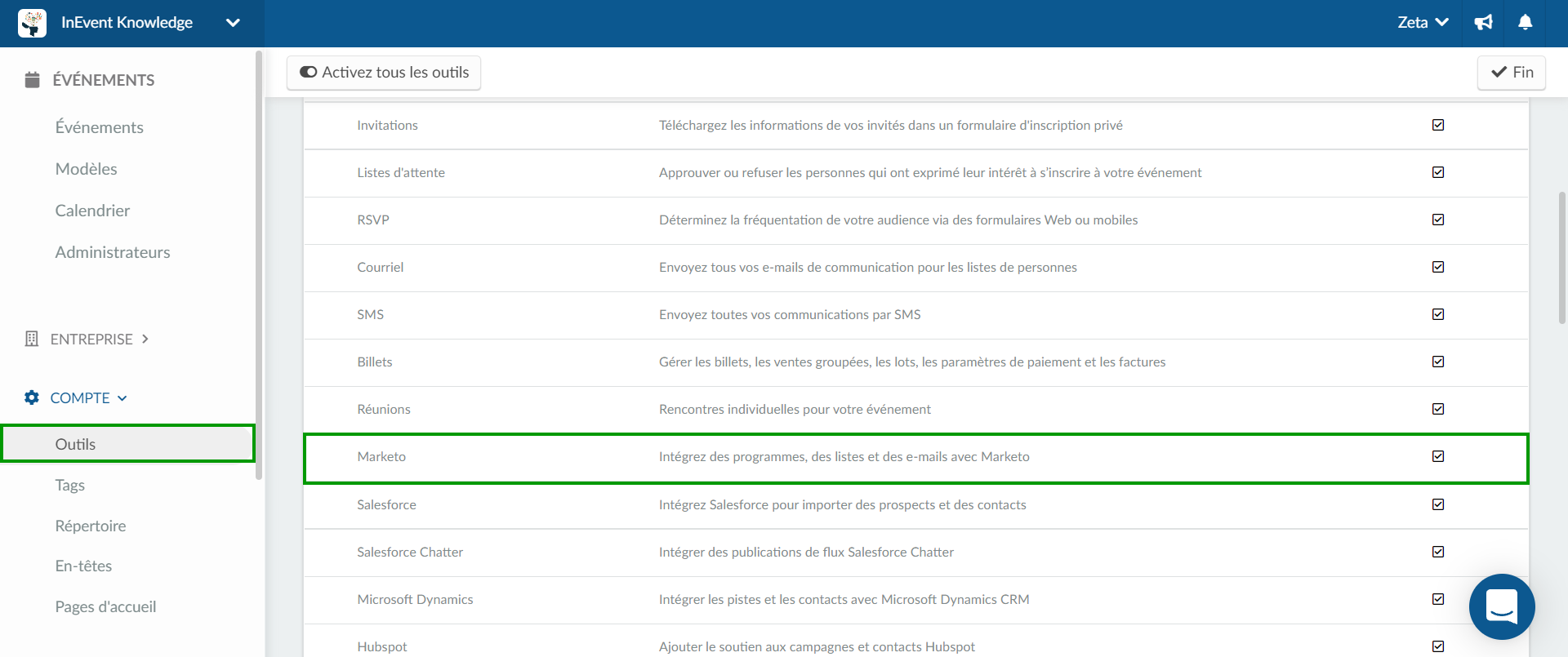 Outils de l'entreprise
