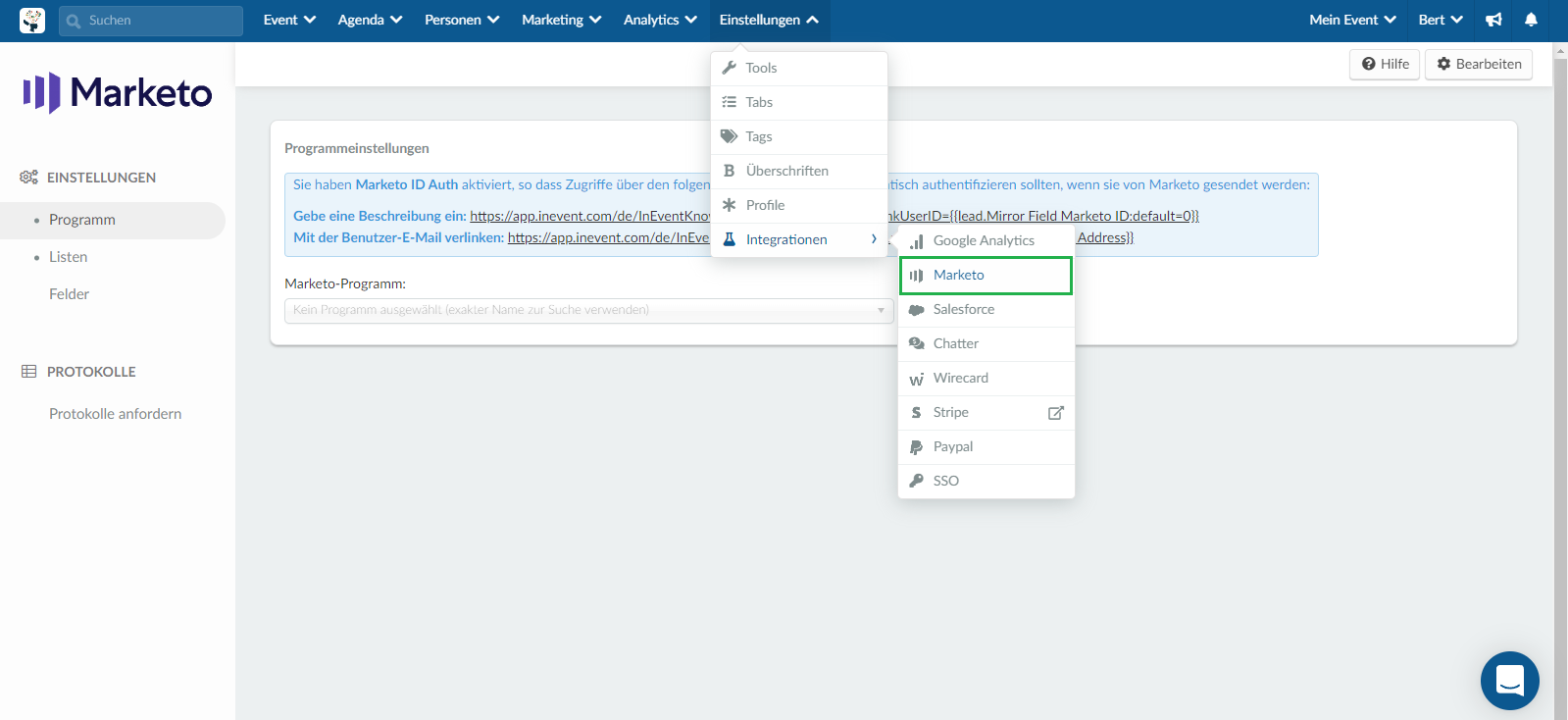 accessing Marketo on the event level