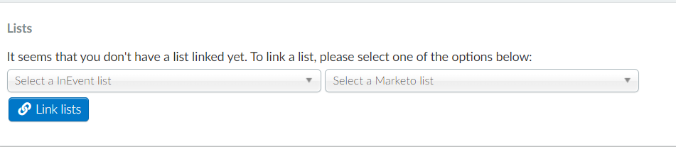 Screenshot of the lists on the marketo integration page.