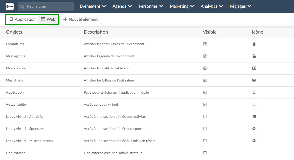 onglets personnalisables