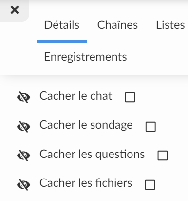 cacher sondages, chat, questions et fichiers