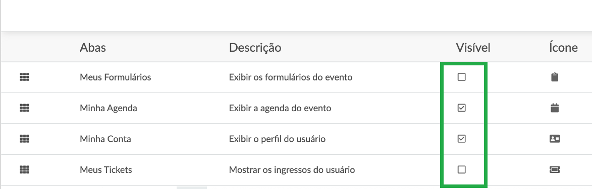 Mudando a visibilidade das abas