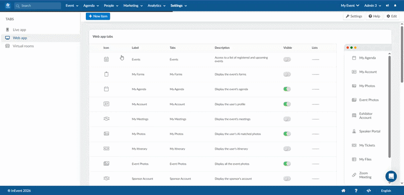 GIF showing how to set the default view of My Agenda tab for attendees.