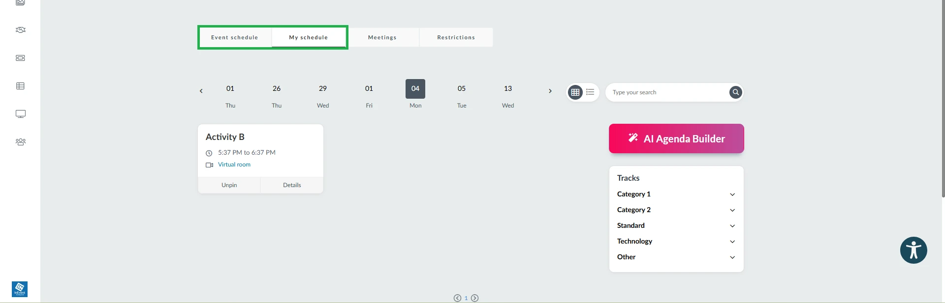 Two-tab schedule in the webapp My Agenda page