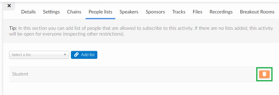How do I remove a list of people from an activity?