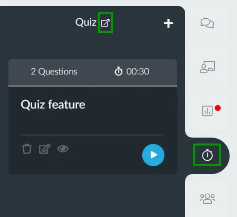 Quiz leaderboard on a presentation page for presenters on the Virtual Lobby