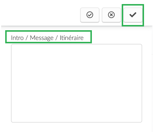 Capture d'écran de l'Intro/Message/Itinéraire sur le profil du participant et du bouton Fin.
