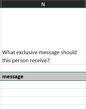 Screenshot of the message field on the spreadhseet.