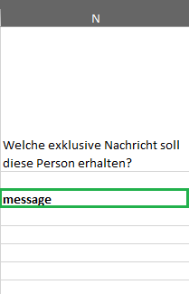 Screenshot of the message field on the spreadhseet.