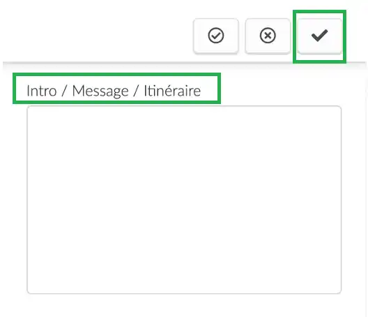 Capture d'écran de l'Intro/Message/Itinéraire sur le profil du participant et du bouton Fin.