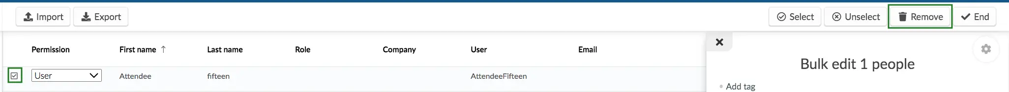 delete an attendee from the event