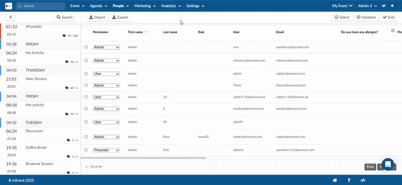 Gif showing how to generate custom report at people > attendees.