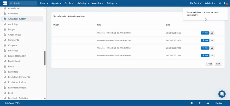 Gif showing the report dashboard page where you can view and download the custom report generated.