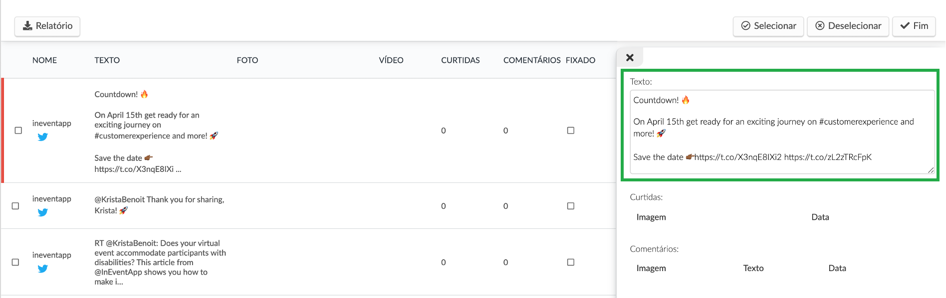 Captura de tela: como editar uma postagem no feed