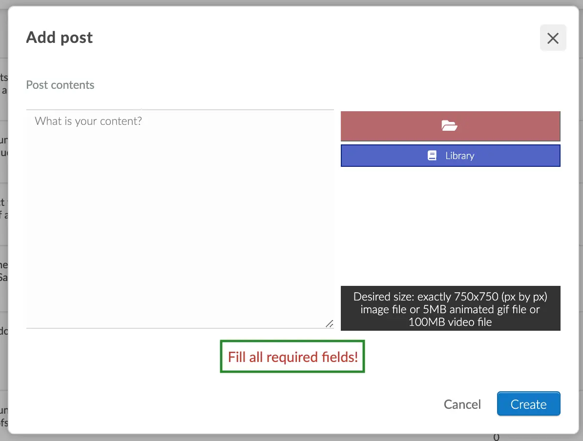 Fill in all required fields Whenever I try posting something on the feed via platform